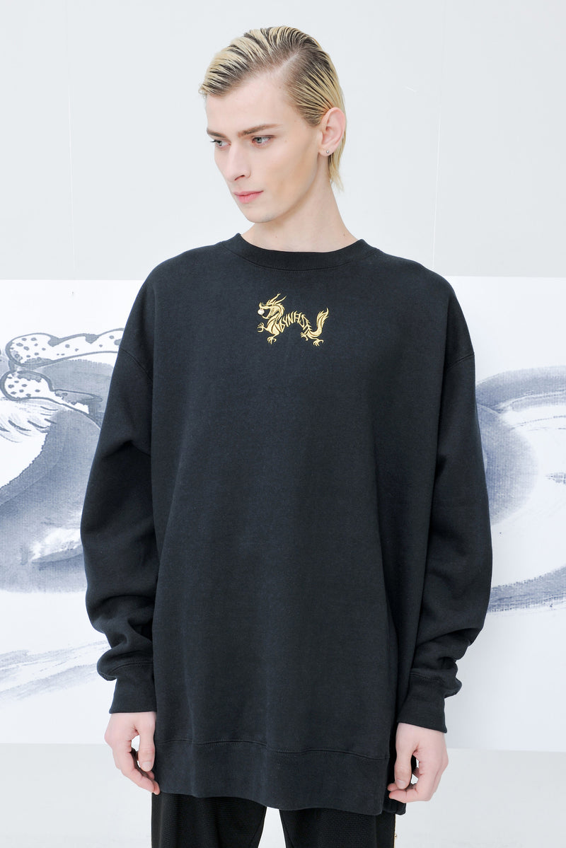 Dragon with Golden Pearl Black Embroidered Sweatshirt