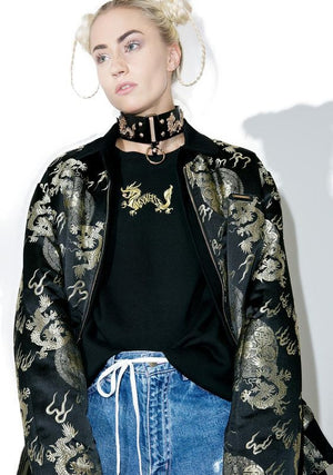 Dragon with Golden Pearl Black Embroidered Sweatshirt