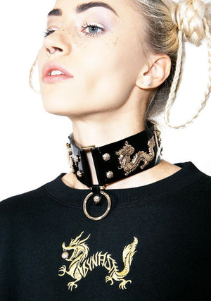 Forbidden S*X Leather Choker with Gold Hardware