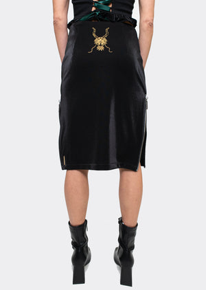 Azure Dragon Embroidered Side Slit Zip Skirt