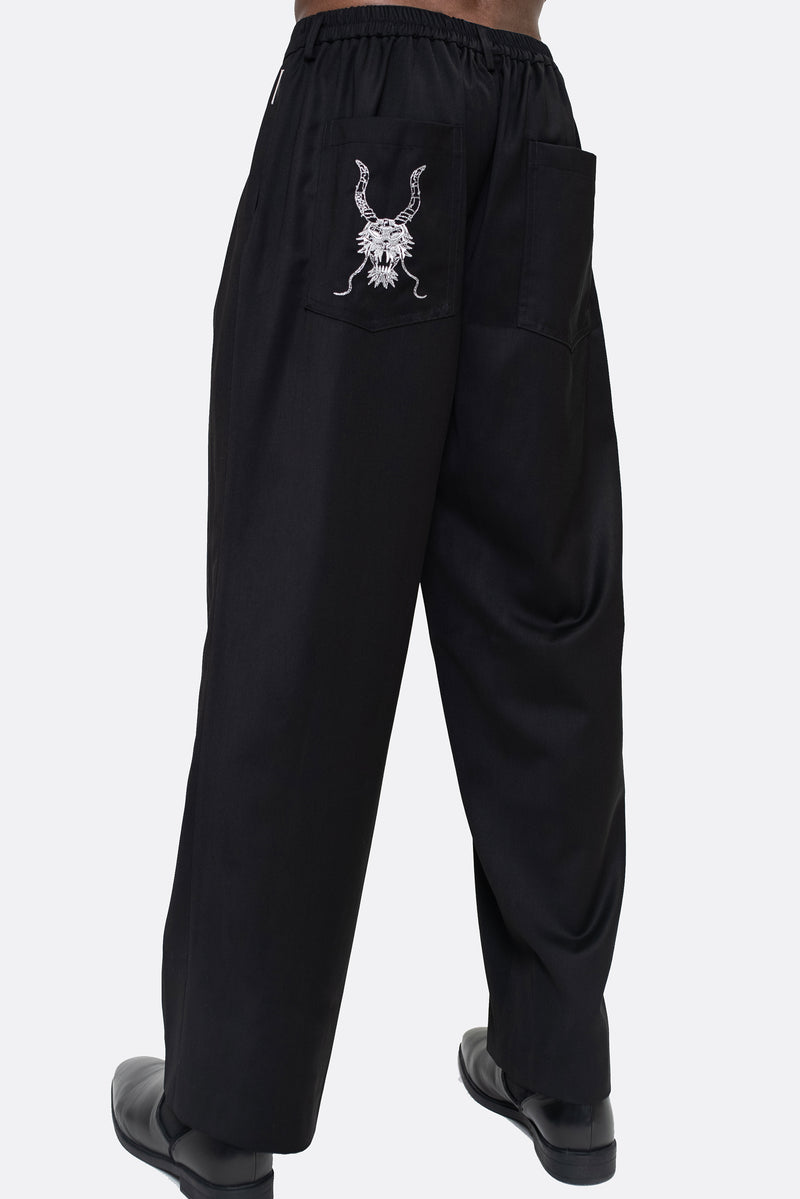 Azure Dragon Embroidered Smart Loose Fit Trousers (Unisex)