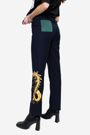 Azure Dragon Embroidered Tailored Trousers