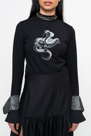 Genbu Embroidered Turtleneck with Flared Sleeves