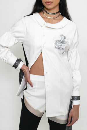 Genbu Embroidered Two-ways Shirts with Victorian Sleeves