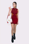 Suzaku Embroidered Bodycon Dress with Detachable Circle Sleeves