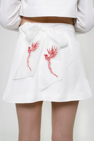 Suzaku Embroidered Bow Miniskirt