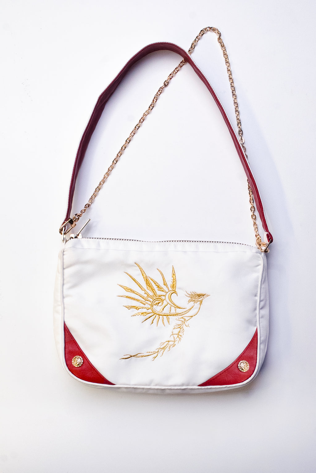 Suzaku Embroidered Nylon Leather Pouch Chain Shoulder Bag