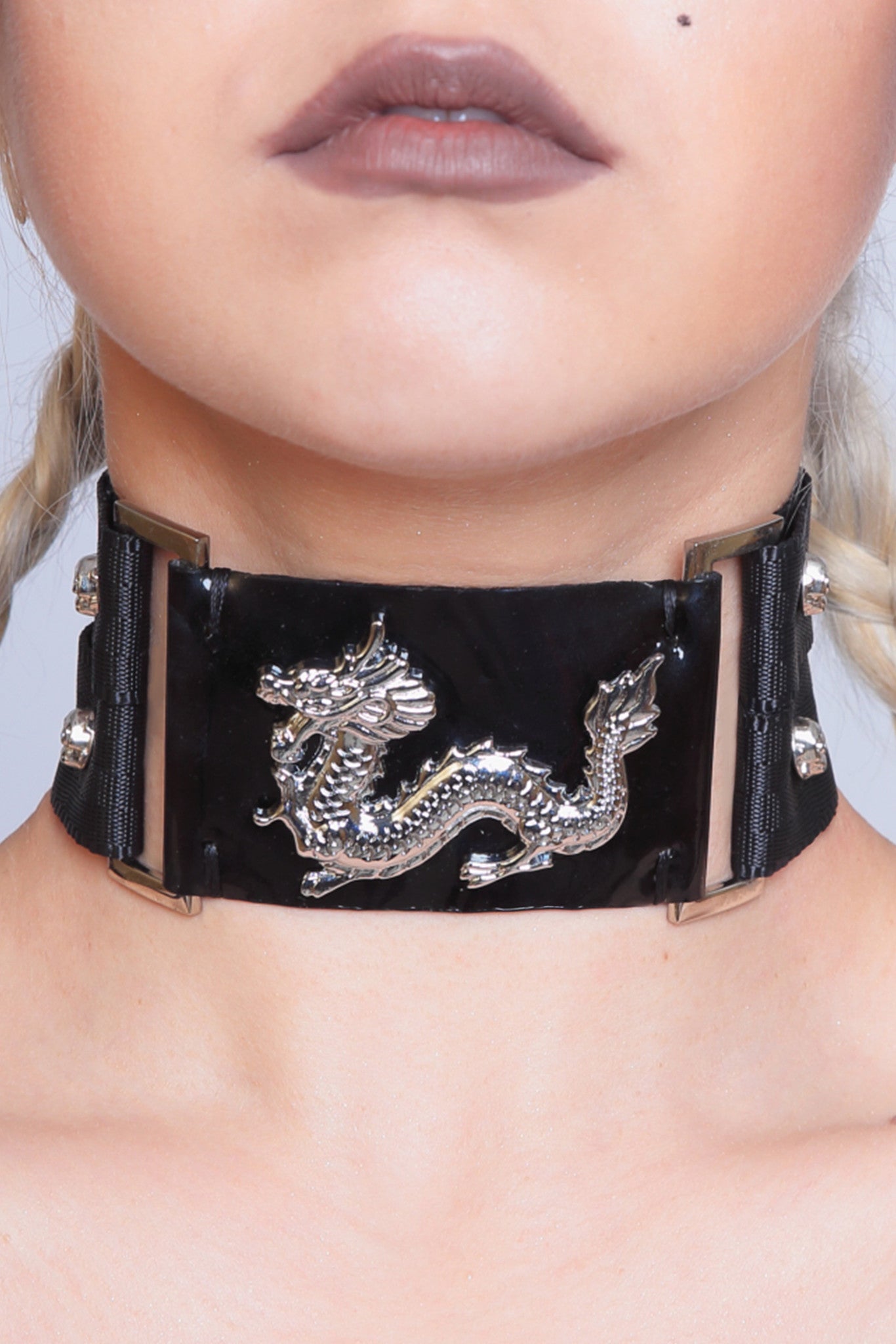 Gothic Dragon Collar with Skull Studs