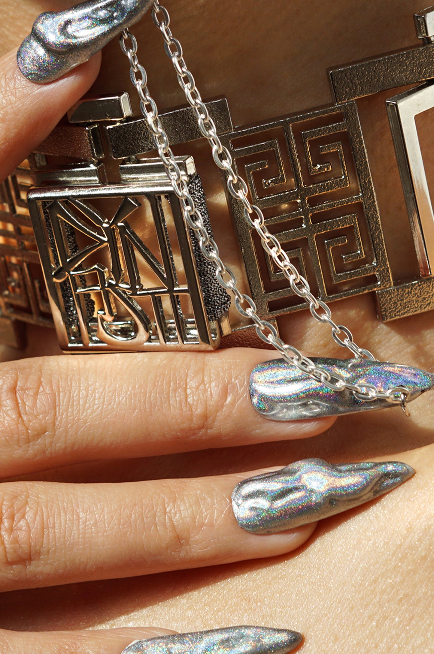 The Gladiator's Silver Chain Leather Choker