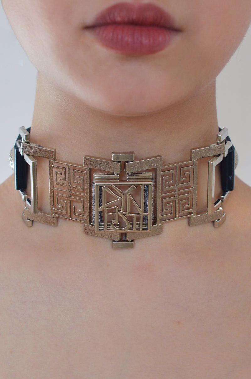 The Gladiator's Silver Chain Leather Choker