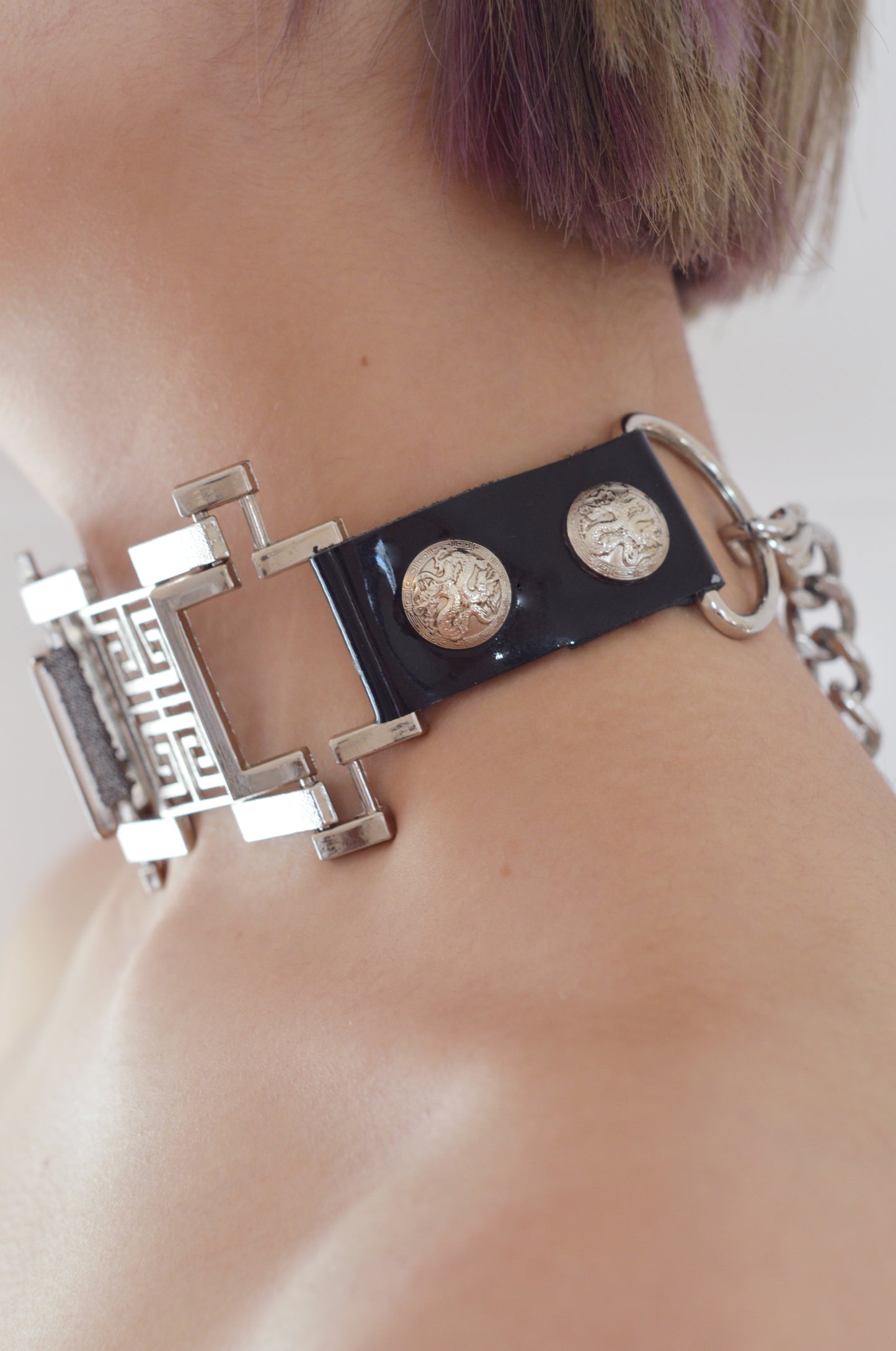 The Gladiator's Silver Chain Leather Choker