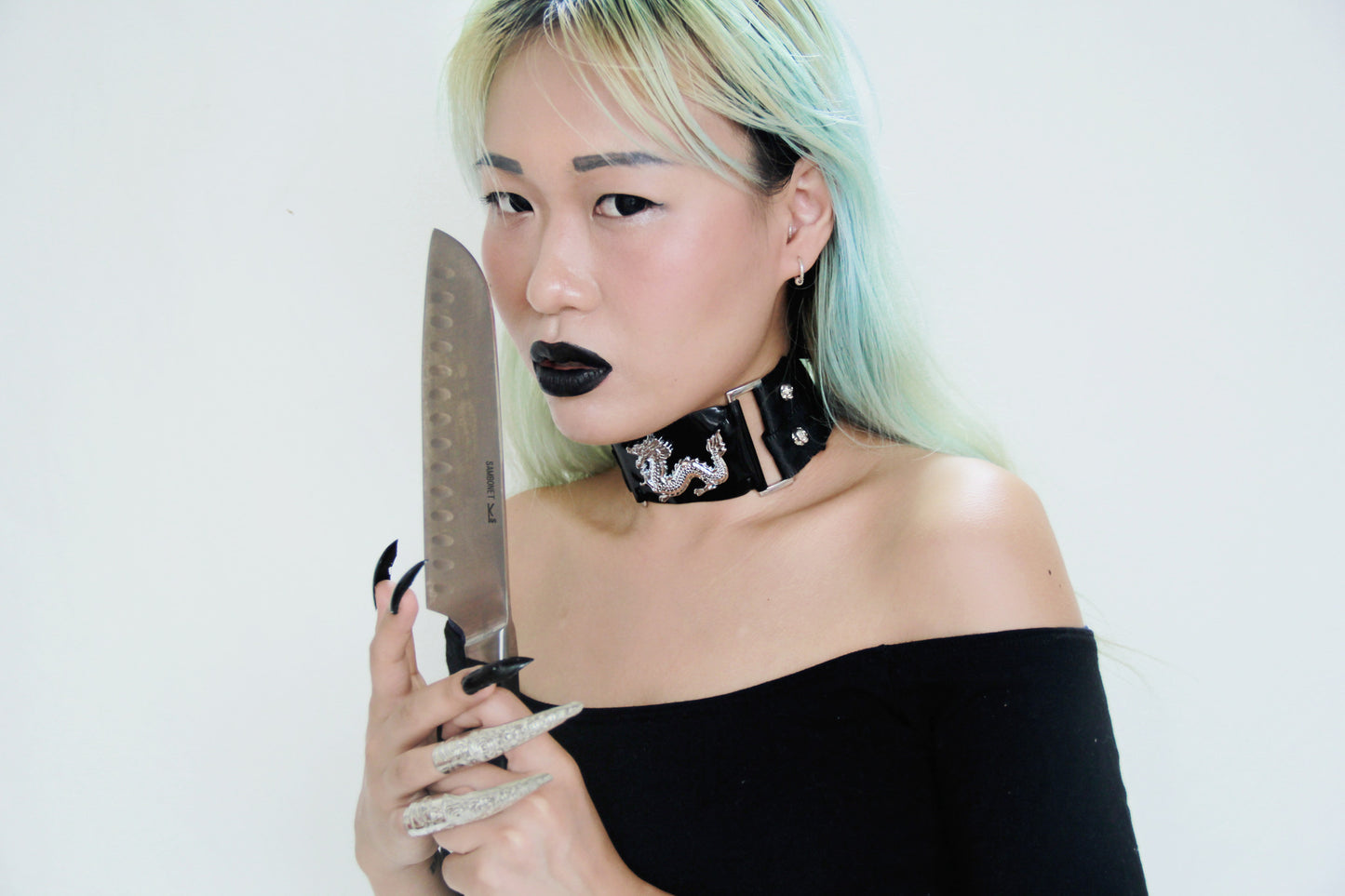 Gothic Dragon Collar with Skull Studs